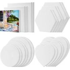 Thenshop 24 Pieces Stretched Canvas for Painting Bulk Blank Canvas Board, Squ...