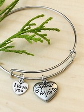 Special Wife I Love You Stainless Steel charm Expandable Bangle Bracelet