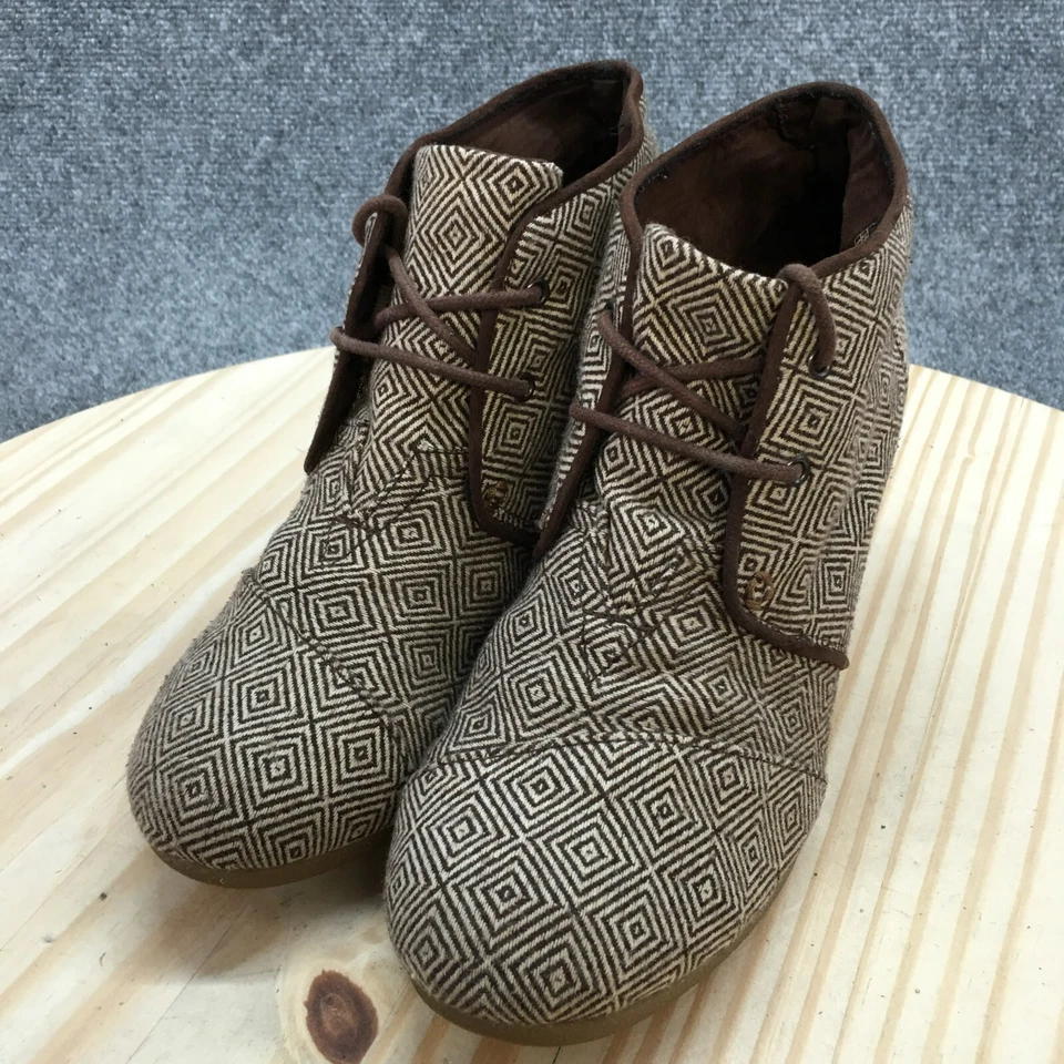 Toms Botas Mujer 9 Espiga Desierto Botines Marrón Cuña Con Cordones 690515 Foto 3 de 4