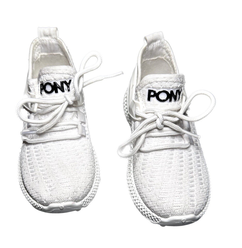 SCARPE DA CORSA PONY Tempo Knit Athletic RAGAZZE BIANCHE in maglia tomaia taglia US 11