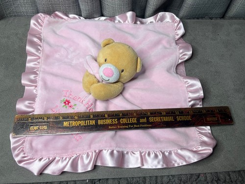 Baby Starters Thank Heaven Little Girls Pink Teddy Bear Lovey Satin Blanket Toy - Picture 3 of 10