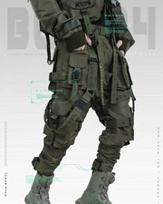 Men's Olive Green Streetwear Techwear Heavy Cargo Trouser Pants B.L.P V-04/OLV