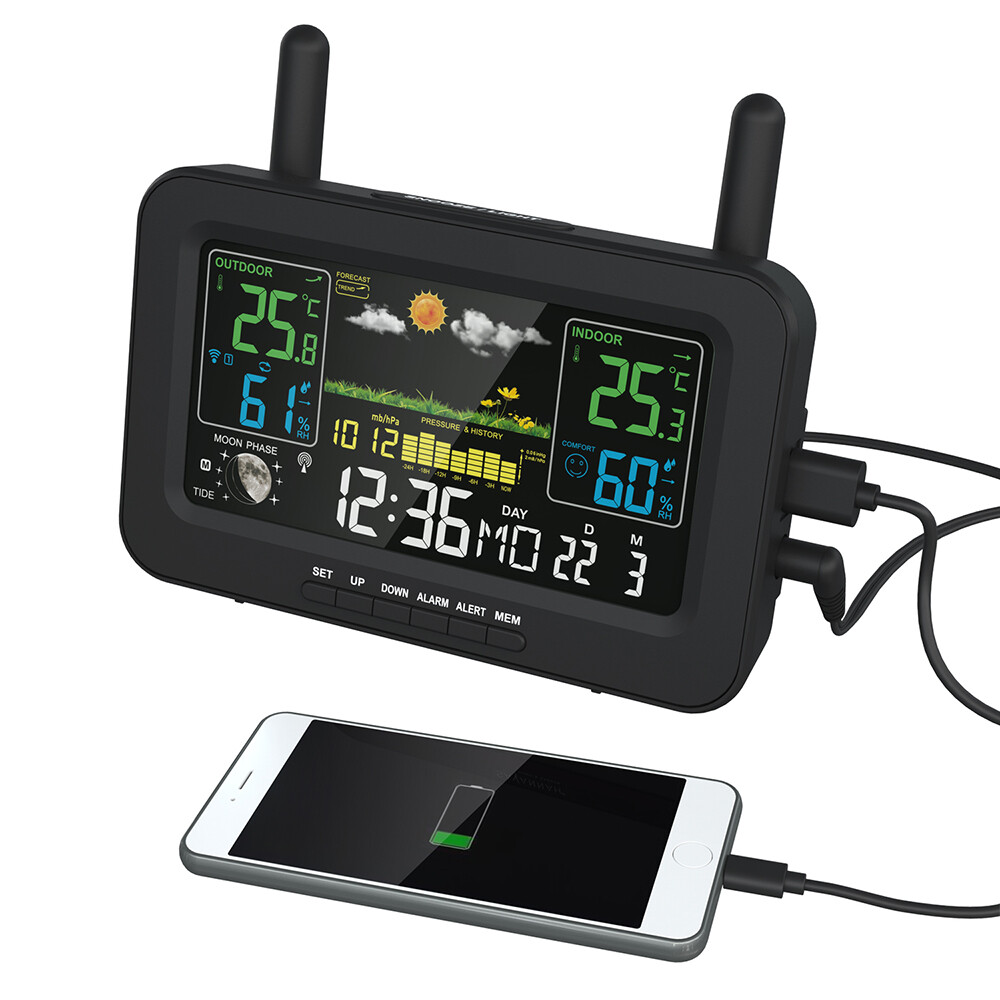 LCD Wireless Weather Station Outdoor Indoor Thermometer Hygrometer w/Alarm Clock
