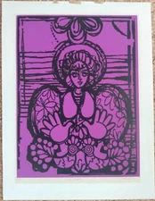 Original Vintage Lithograph/Silkscreen/Signed/6 of 10/Purple Woman/Modern Art
