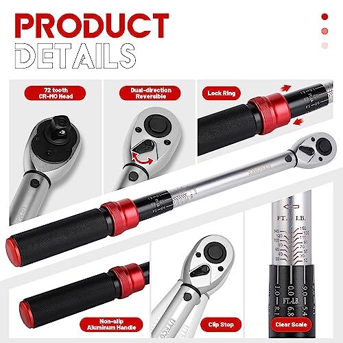 1/2inch Drive Click Torque Wrench 3 Pcs Set 1/2 Torque Wrench 10150ftlb ...