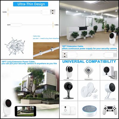 2 Pack 10FT USB Power Extension Cable for Wyze Cam Pan & YI Home Camera