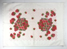 Strawberry Basket Kitchen Hand Towel W/Fringe Retro Vintage Cottage Core