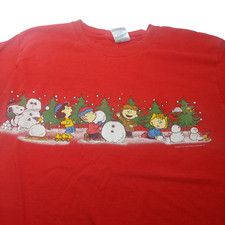 Peanuts Charlie Brown Christmas Shirt Medium Red Snoopy Linus Snowman Holiday