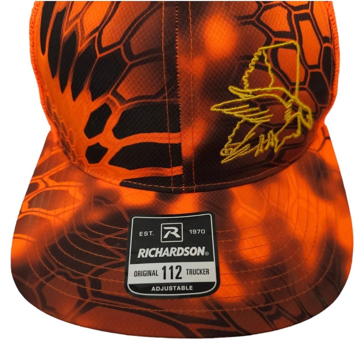 Kryptek Hunter Orange Black Mesh Snapback Cap Trucker Hat Duck