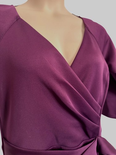 Xscape "Lexi" Rushed Scuba Dress Size 16 Plum Purple Maxi 3/4 Sleeve NWT $259 - 第 10/16 張圖片