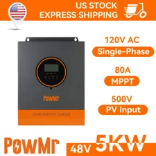 PowMr 5000W Hybrid Solar Inverter 48V DC to 110V AC 80A MPPT Controller PV 500V