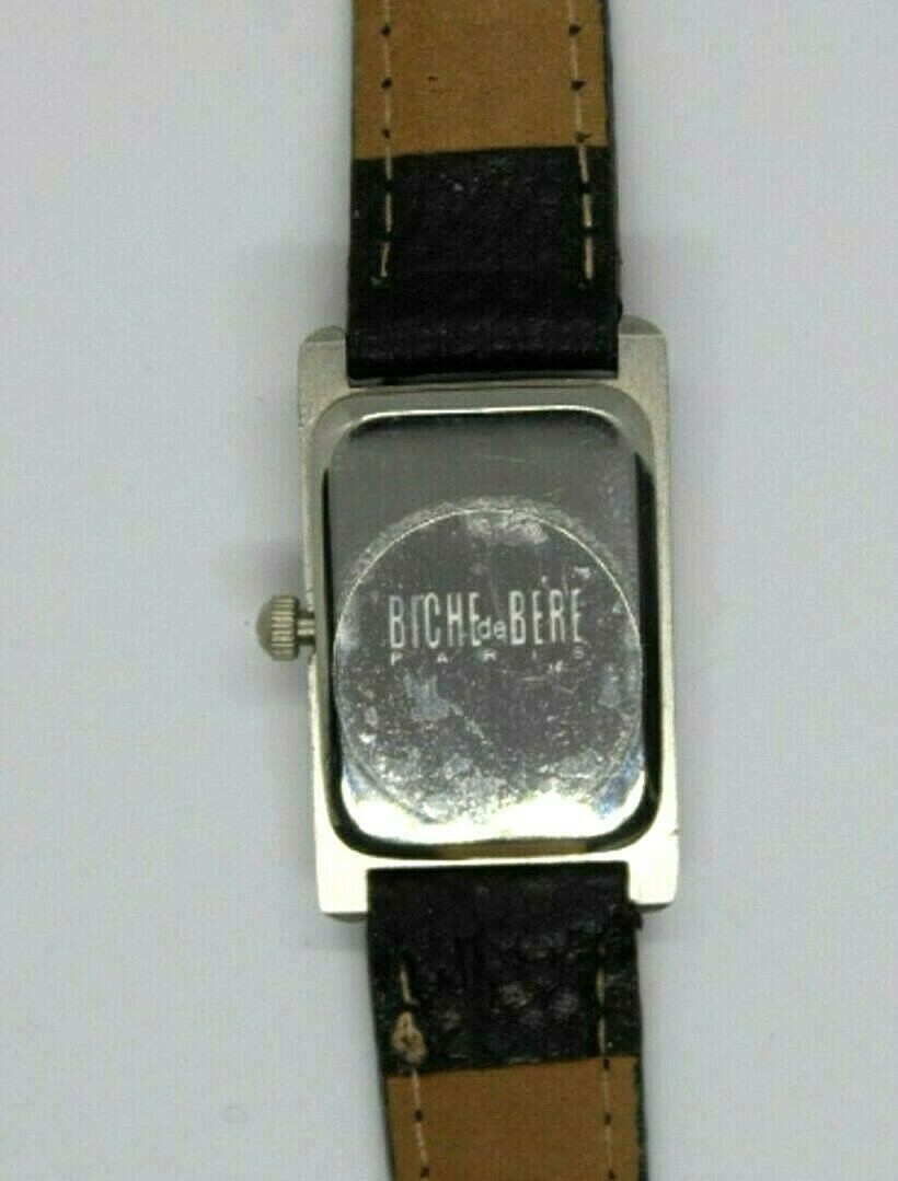 Montre Femme Biche De Bere Neuve De Stock - Boîtier Acier Argenté, Cadran Blanc, Bracelet Cuir Noir