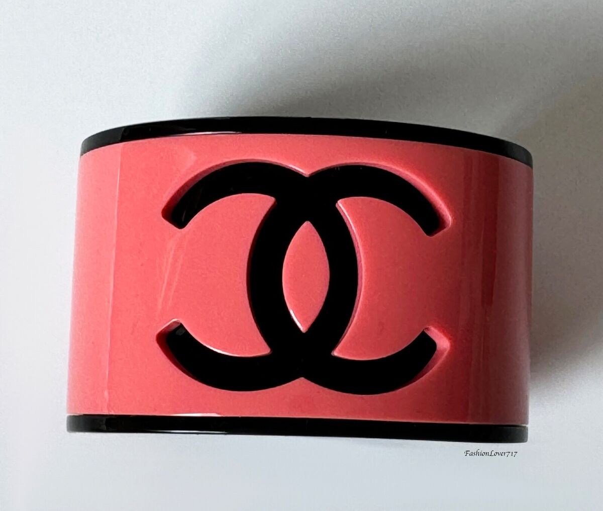 NEW 23C CHANEL PINK BLACK CC LOGO WIDE RESIN CUFF BRACELET NEW 23C CHANEL PINK BLACK CC LOGO WIDE RESIN CUFF BRACELET