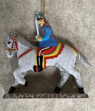 Vintage Tin Soldier on Horseback Ornament Marked ZZ Germany Colorful
