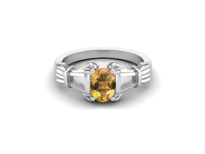 7x5mm Oval Shape Citrine 925 Sterling Silver Solitaire Women Engagement Ring