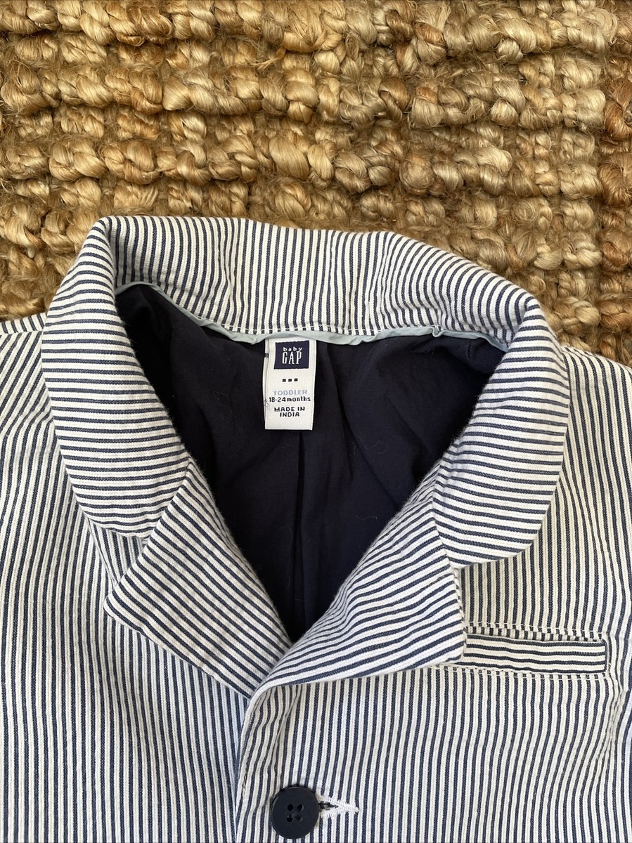 GAP BOYS Seersucker Blue Stripped Blazer Sport Jacket Button