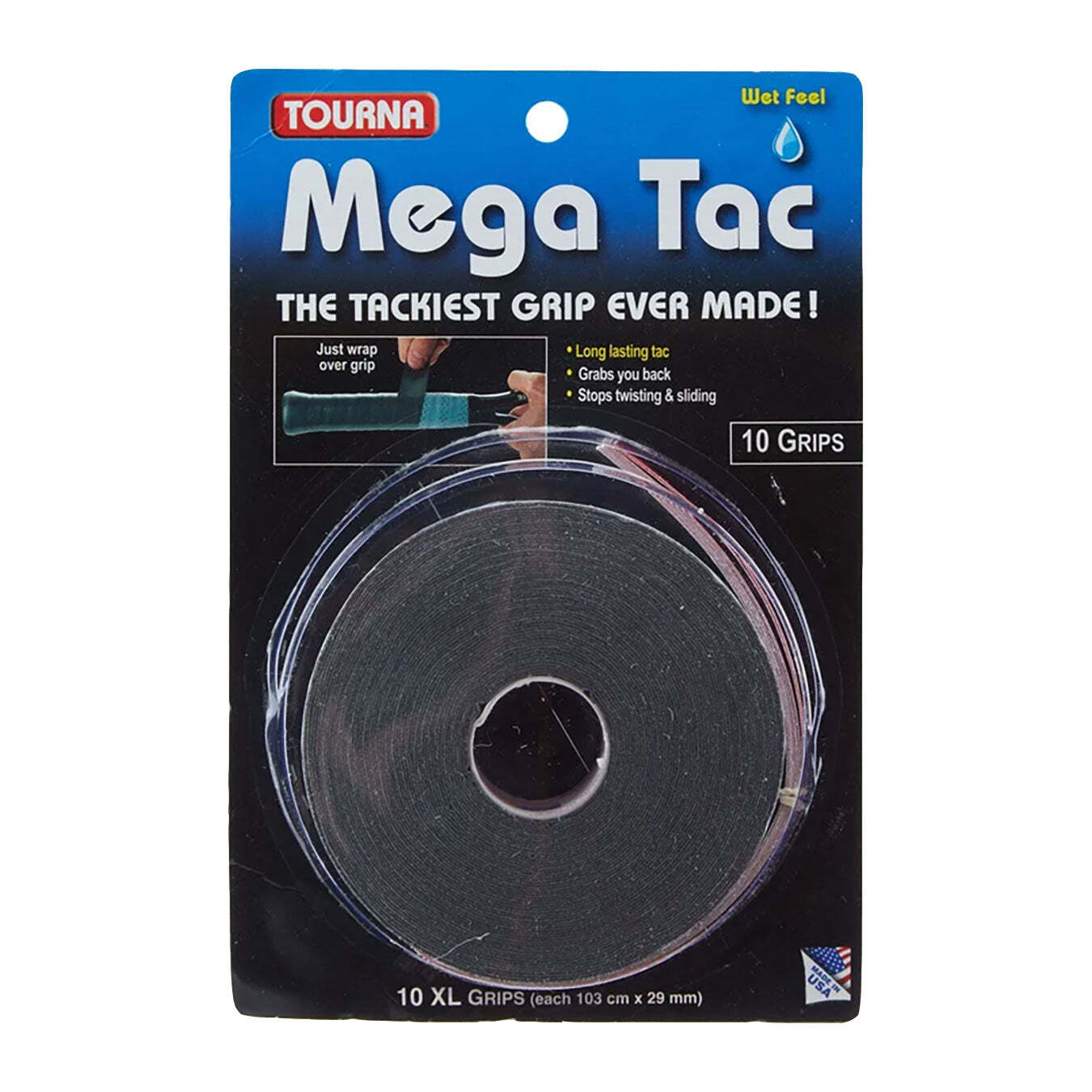 Уникальные накладки Tourna Mega Tac Black Overgrips, 10 шт.