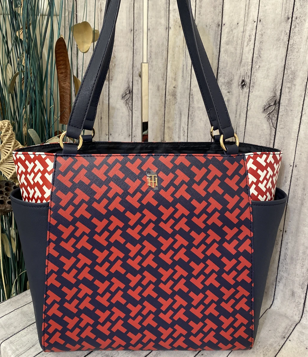 TOMMY HILFIGER *RARE* SIGNATURE TOTE PURSE-TH LOGO BLUE u0026 RED -SHOULDER BAG  NWT! | eBay