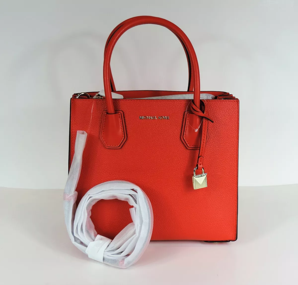 New MICHAEL KORS MERCER Small leather Accordion tote bag sea coral gold handbag