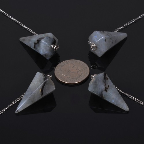 37mm Faceted gemstone crystal healing point chakra hexagonal pendulum 6" Chain - Picture 79 of 118