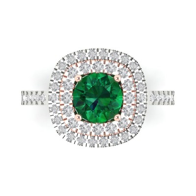 1.75 ct Round Halo Emerald Stone Bridal Engagement Ring 14k two tone Solid Gold