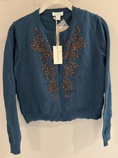 NWT Sundance Catalog Teal Beaded Ember Bloom Cardigan size PS 158
