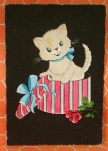 Cartolina Gatto Chat Cat Scatola Inserti Tessuto Postcard Vintage Ebay