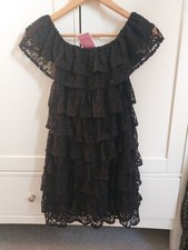 Pretty Little Thing Size 8 Lorella Black Lace Ruffle Bardot Dress New With Tags