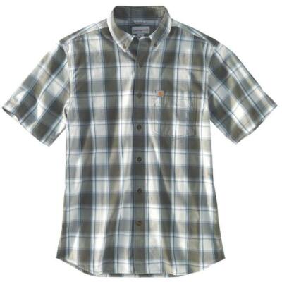 Carhartt Men's Essential Plaid Open-Collar Short Sleeve Shirt - Olive - Small