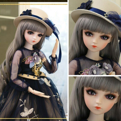 60cm 1/3 BJD Puppe Doll Ball Jointed Mädchen mit Augen Make-up Perücken Hut Girl