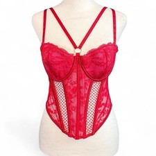 NWT Adore Me Red Lace Corset Top 36D Bustier Lingerie Bralette Y2K Valentine