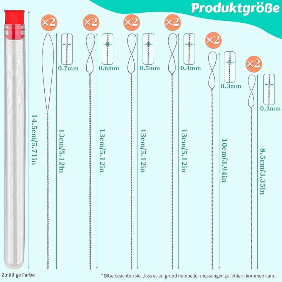 12 Stück Perlennadeln, Perlennadeln zum Auffädeln von Perlen 6 Größen (0,2mm-0,7 - Bild 2 von 4