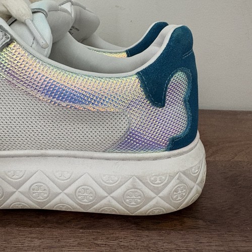 Tory Burch Ladybug Leather Sneakers Trainer White Iridescent Coral Blue Low US 7 - Picture 5 of 19
