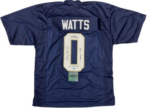 XAVIER WATTS Autographed Signed Notre Dame Fighting Irish JERSEY #0 Sewn Football Beckett 