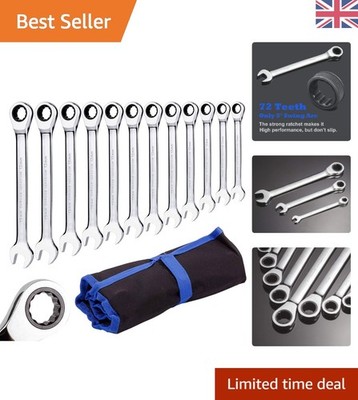 Qnkaa 12-teiliges Ratschenschlüssel-Set - Chrom-Vanadium 8-19 mm Schraubenschlüssel mit Rolltasche