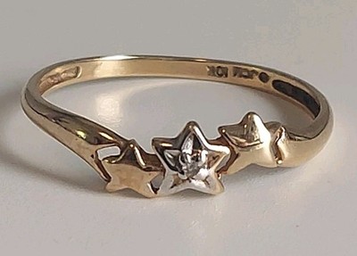 JCM 10K Gold Diamond Star Ring Size 6.5 Two Tone Estate Fine Jewelry 3 Stars