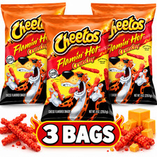 Cheetos Flaming Hot Crunchy Snacks 226g (8oz) x 3 Bags USA Import