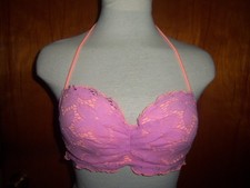 Victoria's Secret Lilac Lace Underwire Ruched Getaway Halter Bikini Swim Top 34B
