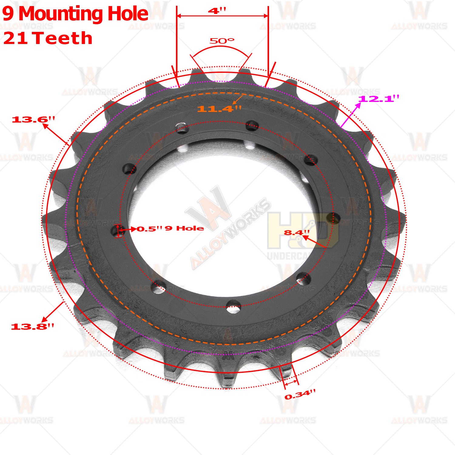 2× 9 Hole 21 Teeth Drive Sprocket For Kubota KX033-4 KX91-3 KX71-3