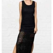 Xhilaration Small Black Long Dress Lined Sleeveless Cover Up Side Slit Boho Lace