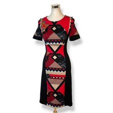 Etro 42 Size Small (6) Sheath Dress Short Sleeve Black Red Beige Knit Bodycon 