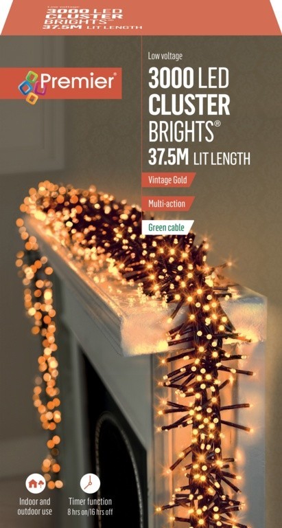 3000 LED Cluster Indoor Outdoor Multi-Action Christmas Tree Lights VINTAGE GOLD