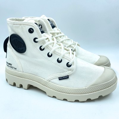 Palladium Schnürstiefelette Gr.38 Damen Pampa Supply Cremeweiß Bedruckt Logos