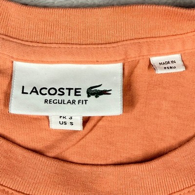 Lacoste Salmon Pink Spellout Patch Mens S/S Cotton T Shirt