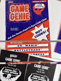 Nintendo NES Galoob Video Game Genie Cheat Cartridge, Manual, + Code Updates