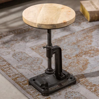 Höhenverstellbarer Beistelltisch ENGINEER 30cm Mangoholz Industrial massiv - Bild 1 von 4