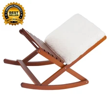 Deluxe Foldable Rocking Footrest Adjustable Fold-Away Foot Stool with Sherpa 