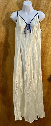 UNDERCOVER Camicia da notte lunga maxi vintage Victoria Secret abito slip bianco avorio bordo navy L