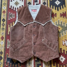 Vintage Levis Sherpa Lined Suede Snap Button Vest Size Medium Western Vtg Brown