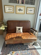 Vintage Brown Leather Sofa Industrial Classic Car Automotive Mancave